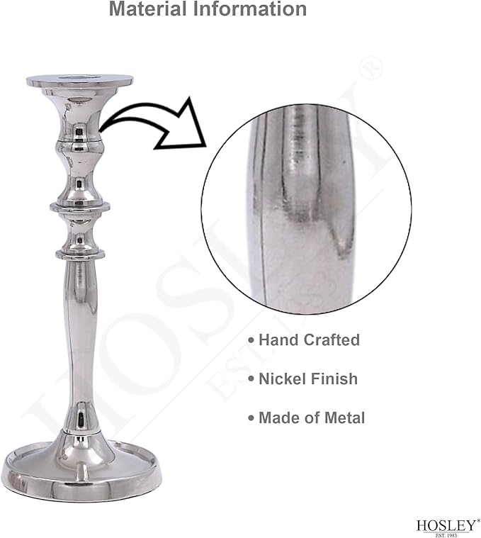 Hosley Set of 2 Silver Finish Taper Candle Holder 8" High. Ideal Gift and Use for Weddings, Party, Spa or Aromatherapy W1