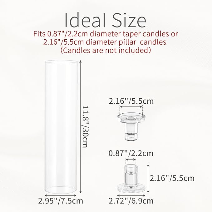 Glass Hurricane Candle Holder: 11.8" Tall Candlestick Holder Bulk with Cylinder Windproof Cover Set of 10 Clear Taper Candle Holders for Wedding Party Birthday Christmas Decor