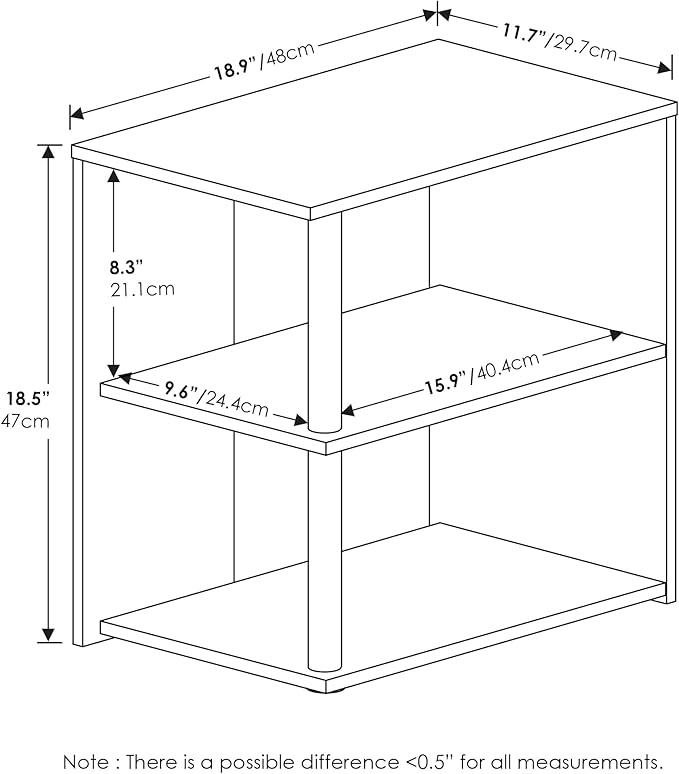 Furinno Romain Side Table, 2-Tier End Table with Open Shelf, Night Stand, Bedside Table, for Living Room, Bedroom, Espresso