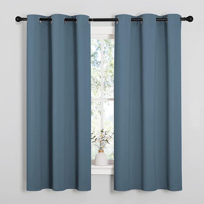 NICETOWN Smoky Blue Blackout Curtains 45 inches Length for Kitchen, 2 Panels, 29" Wide, Thermal Insulated Decoration Drapes for Small Window