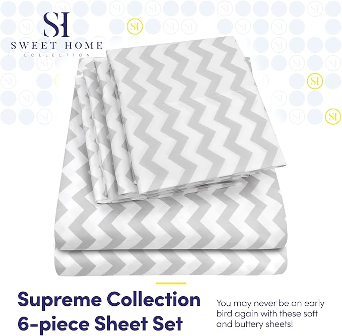 King Size Bed Sheets - 6 Piece 1500 Supreme Collection Fine Brushed Microfiber Deep Pocket King Sheet Set Bedding - 2 Extra Pillow Cases, Great Value, King, Chevron Gray