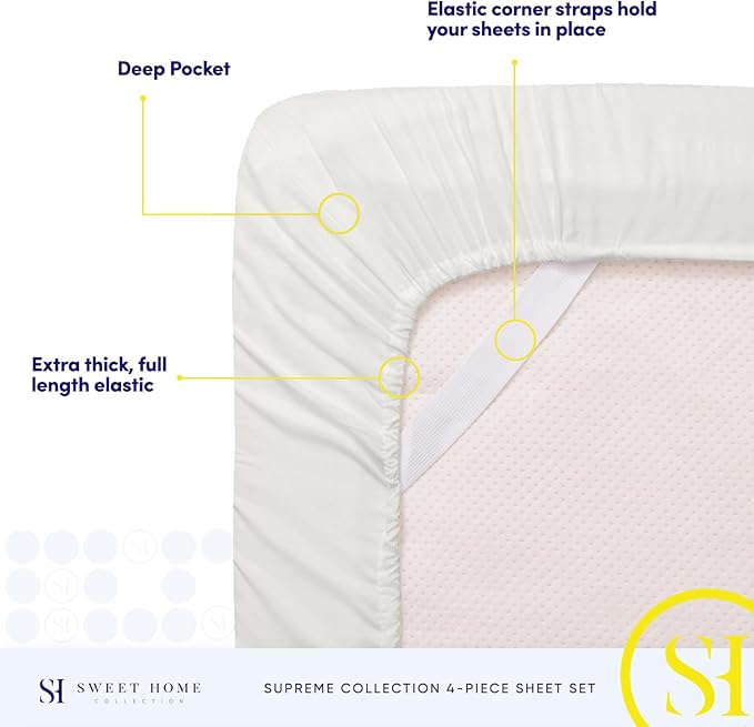 Queen Size Bed Sheets - Breathable Luxury Sheets with Full Elastic & Secure Corner Straps Built In - 1800 Supreme Collection Extra Soft Deep Pocket Bedding Set, Sheet Set, Queen, Ivory