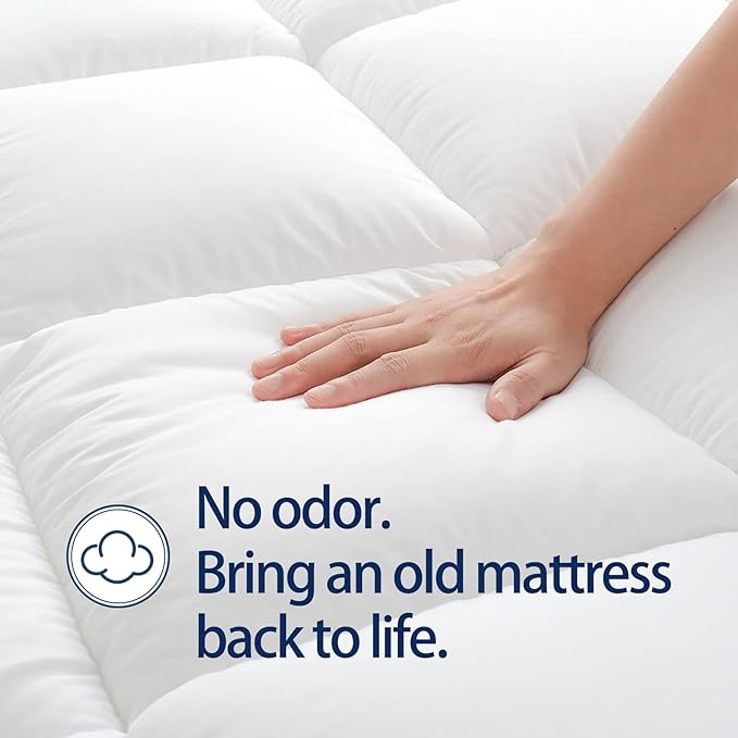 Mattress Topper Full for Back Pain, Extra Thick Mattress Pad Cover, Plush Pillow Top, Deep Elastic Pocket, White, 54"X75"+20"