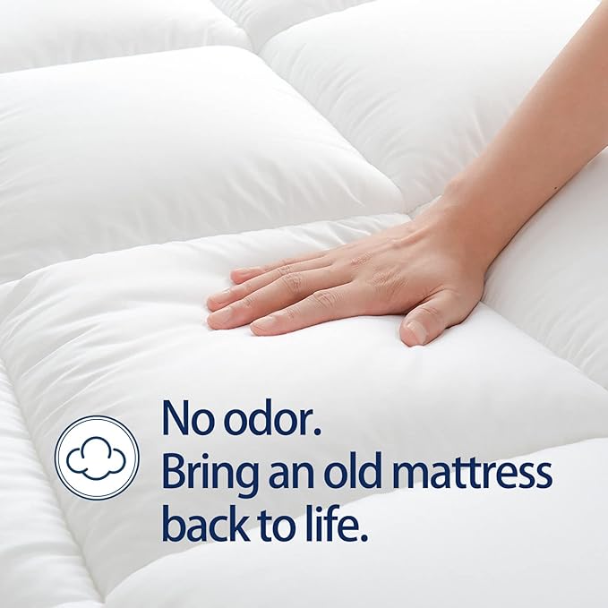 Mattress Topper California King for Back Pain, Extra Thick Mattress Pad Cover, Plush Pillow Top, Deep Elastic Pocket, White