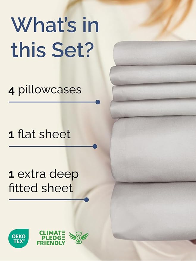 Extra Deep King Sheet Set - 6 Piece Breathable & Cooling Sheets - Hotel Luxury Bed Sheets Set - Easy & Secure Fit - Soft, Wrinkle Free & Comfy Sheets Set - French Grey Sheet Set w/Extra Deep Pockets