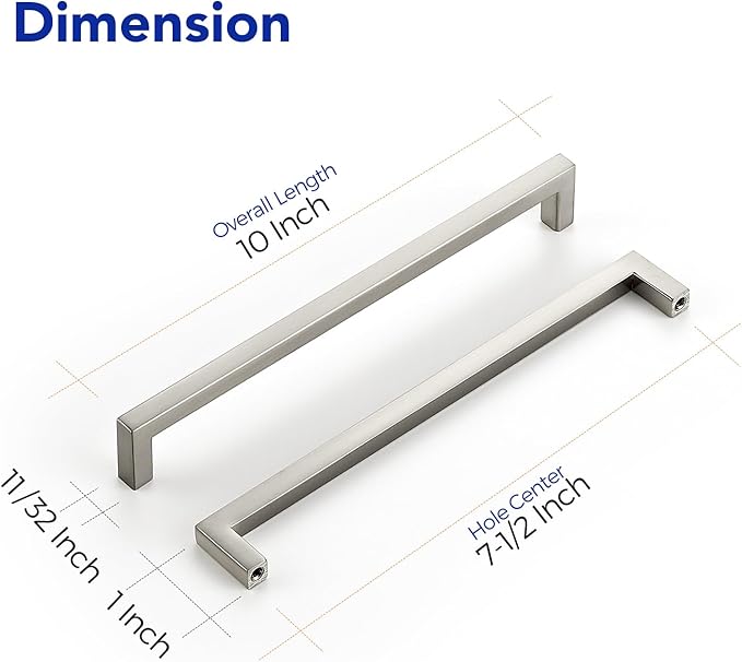 Ravinte 25 Pack Solid 7-1/2 Inch Center to Center Slim Square Bar Dresser Drawer Handles Kitchen Cabinet Handles Brushed Nickel Drawer Pulls Kitchen Cabinet Hardware Pulls