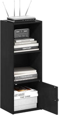 Furinno LUDER Book Shelf, 3-Tier Modern Bookshelf, Bookcase with 1 Door Storage Cabinet, 9.3" x 12" x 31.5", for Living Room, Bedroom, Home Office, Blackwood