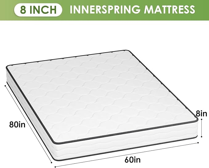PayLessHere | 8 Inch Queen Mattress | Medium Firm Hybrid Mattress | White | with High-Density Foam and Breathable Cover | Pocket Spring Design, Pressure Relief | Bed in a Box, CertiPUR-US Certified