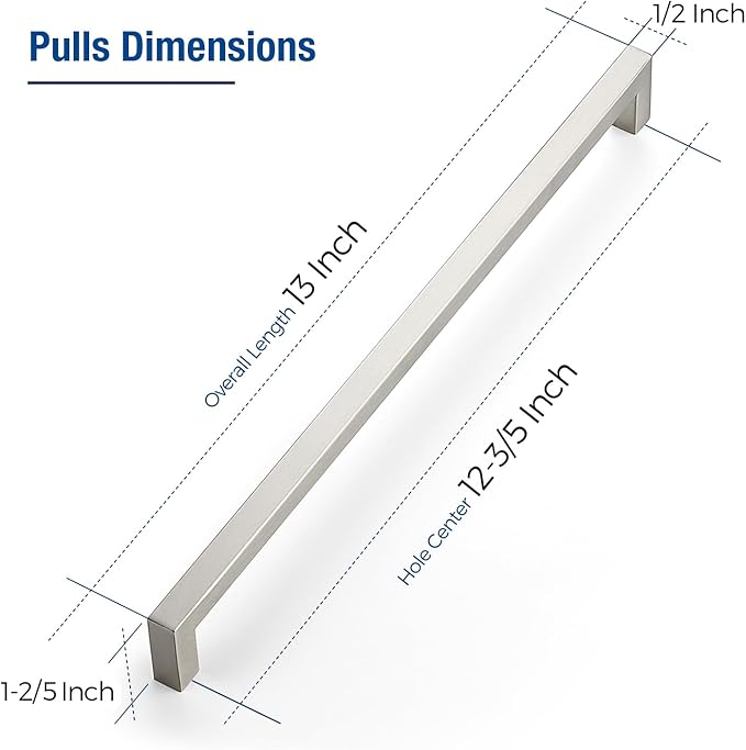 JOY DECOR 12 Pack Cabinet Handles, Brushed Nickel Cabinet Pulls, 12-3/5 Inch Kitchen Closet Handles Square Drawer Pulls Stainless Steel Drawer Hardware, 320mm Hole Centers