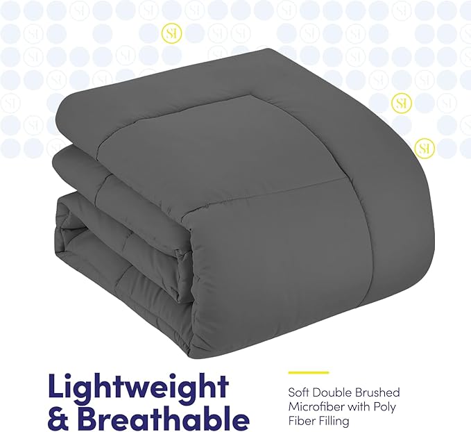 Sweet Home Collection RV Short Queen Comforter Set for RV Camper - Comforter Set with Fitted & Flat Sheet, 4 Pillowcases - Tailored for RV Short Queen Beds - Cozy Essentials for Your RV Bedroom, Gray