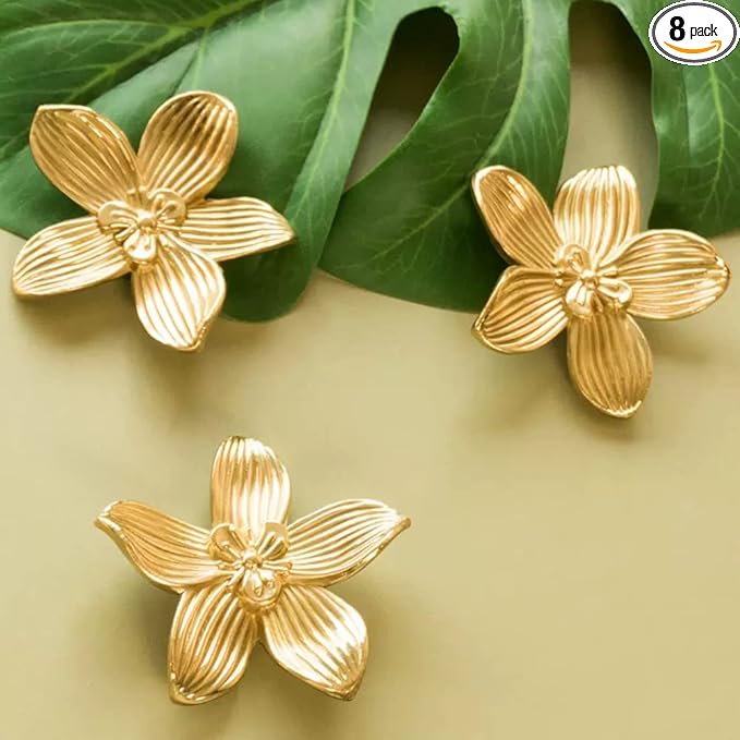 Petal Knobs Brushed Gold Cabinet Knobs, Dresser Drawers Knob Cute Handle Hardware Door Knobs, 8 Pack