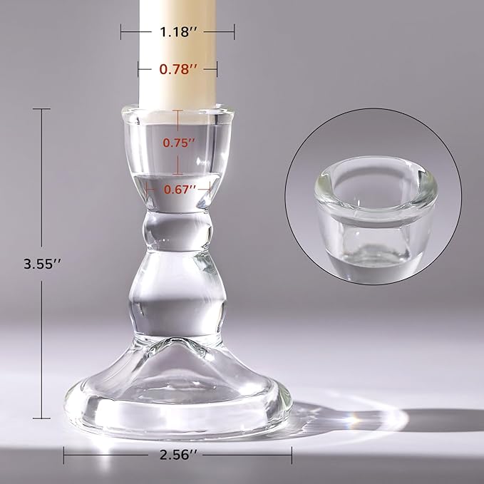 24 Pcs Candlestick Holders Bulk, 2.56 x 3.55in Clear Taper Candle Holders, Glass Candle Holders Set for Wedding Table, Party, Windowsill Decor