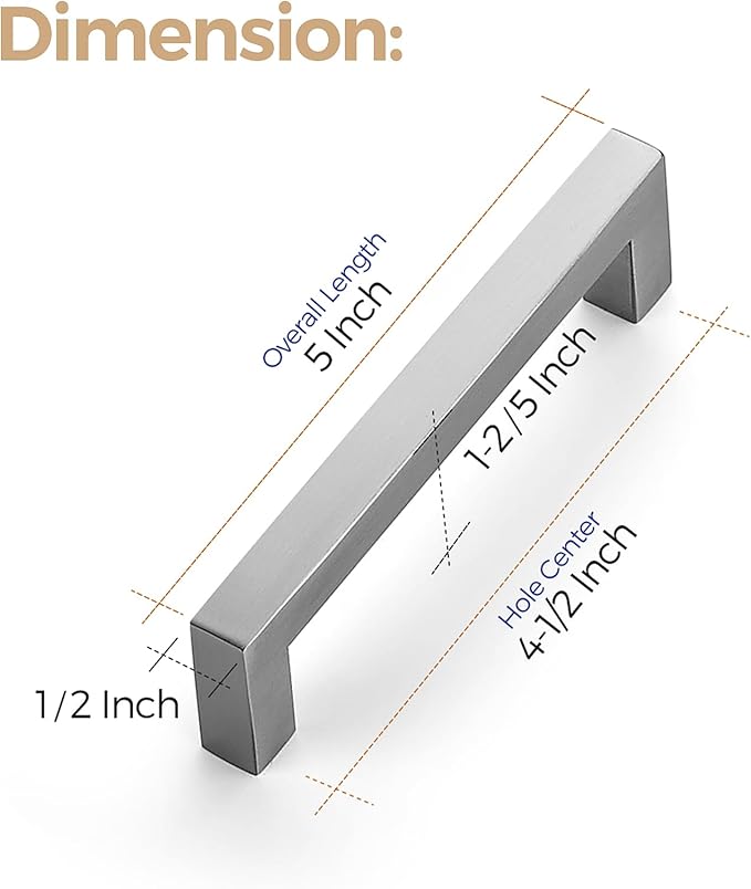 Ravinte 20 Pack 4-1/2 Inch Kitchen Square Cabinet Handles Satin Nickel Pulls Brushed Nickel Kitchen Cabinet Hardware Handles for Cupboard Drawer Pulls