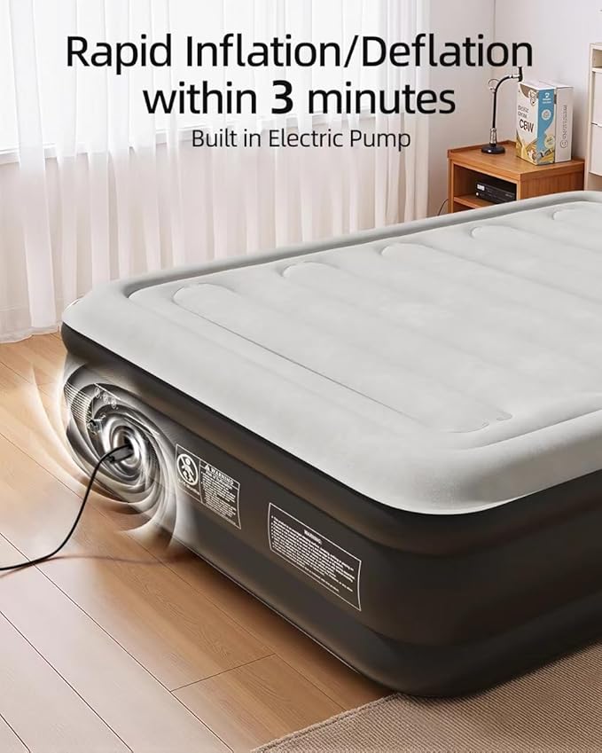 CHILLSUN 2025 Upgraded Twin Air Mattress with Built in Pump, 3 Mins Quick Self-Inflation Inflatable Airbed, Comfortable Top Surface Blow Up Mattress for Home Portable Camping Travel
