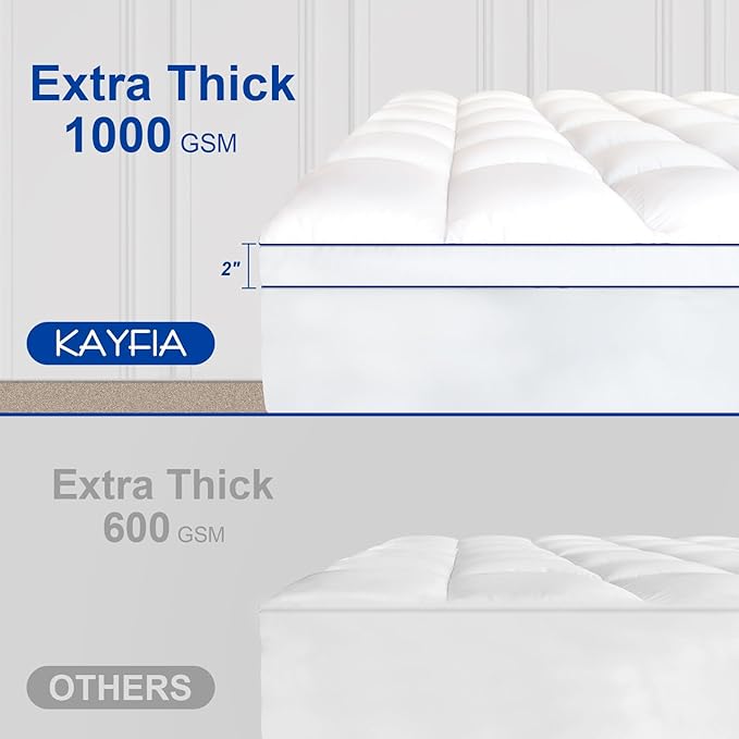 KAYFIA Twin Mattress Topper,Extra Thick Mattress Pad Cover for Deep Sleep,3D+7D Snow Down Alternative Fill Overfilled Plush Pillow Top with 8-23 Inch Deep Pocket-White