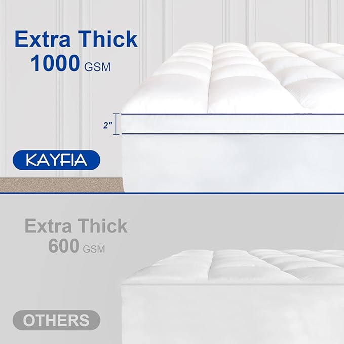KAYFIA Cal King Mattress Topper,Extra Thick Mattress Pad Cover for Deep Sleep,3D+7D Snow Down Alternative Fill Overfilled Plush Pillow Top with 8-23 Inch Deep Pocket-White