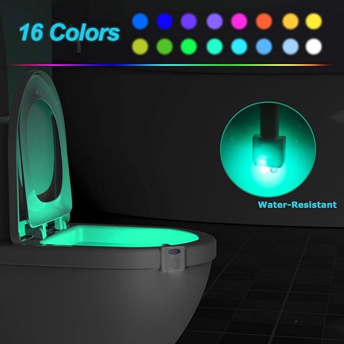 ZEZHOU Toilet Light, 16 Color LED Toilet Bowl Light Motion Activated Light Sensor Bathroom Night Light, Unique & Funny Gifts Idea for Dad Teen Boy Kids Men Women, Cool Fun Gadgets for Stocking Stuffer