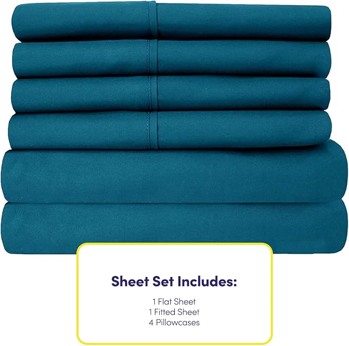 King Size Bed Sheets - 6 Piece 1500 Supreme Collection Fine Brushed Microfiber Deep Pocket King Sheet Set Bedding - 2 Extra Pillow Cases, Great Value, King, Teal