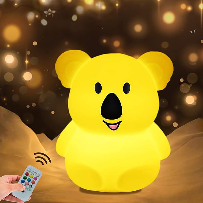 WHA&DARREN Large Koala Night Light for Kids,Cute Baby Lamp, Silicone Bedside Lamp,Portable Night Light for Kids Room, Rechargeable Animal Lights for Girls and Boys