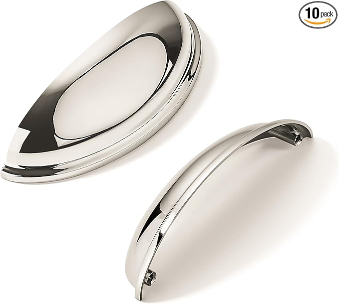 khtumeware 10 Pack 4" Drawer Pulls Polished Nickel Cabinet Cup Pulls Kitchen Hardware Cabinet Handles Drawer Handles Knobs 4 inch Hole Center