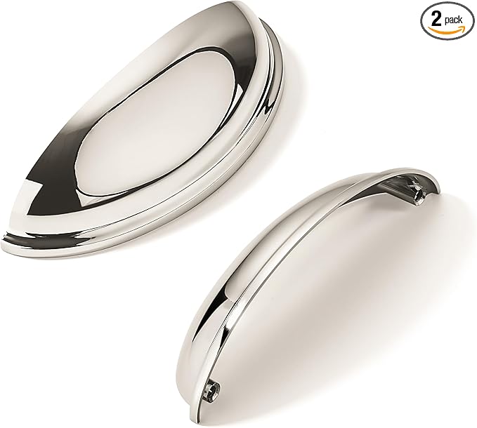 khtumeware 2 Pack 4" Drawer Pulls Polished Nickel Cabinet Cup Pulls Kitchen Hardware Cabinet Handles Drawer Handles Knobs 4 inch Hole Center
