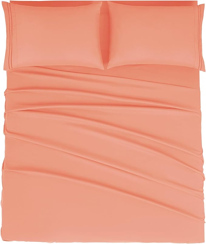 Mejoroom Full Size Sheet Set - Soft Microfiber Bed Sheets - Deep Pocket Fitted Sheet, Breathable, Wrinkle & Fade Resistant - 4 Piece (Full, Coral)