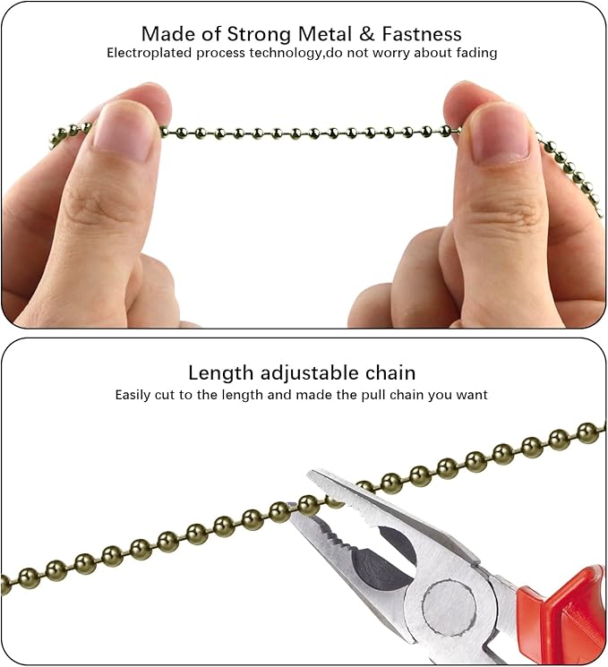 Bronze Ceiling Fan Pull Chain Set, Decorative Fan Pull Chain Pendant Extension, 12 Inches Lighting & Fan Beaded Ball Pull Chain Extender with Connector (4 Pack)