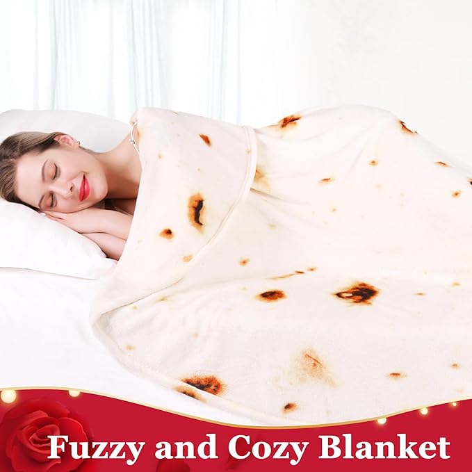 Jorbest Burrito Tortilla Throw Blanket Birthday Gifts for Women Men Teen Boys Girls, Novelty Tortilla Food Blanket Funny Gifts for Adult Kids, 285 GSM Soft Flannel Taco Blanket (Beige, 71 inches)