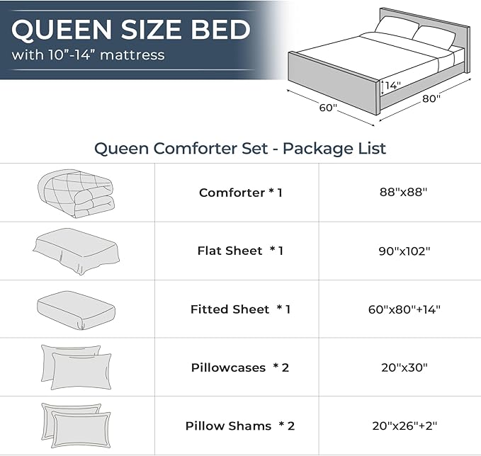 HEVUMYI Khaki Queen Comforter Set - 7-Piece All Season Bed in a Bag Queen, Ultra Soft Bedding Set with Comforter, Flat Sheet, Fitted Sheet, Pillowcases, Pillow Shams
