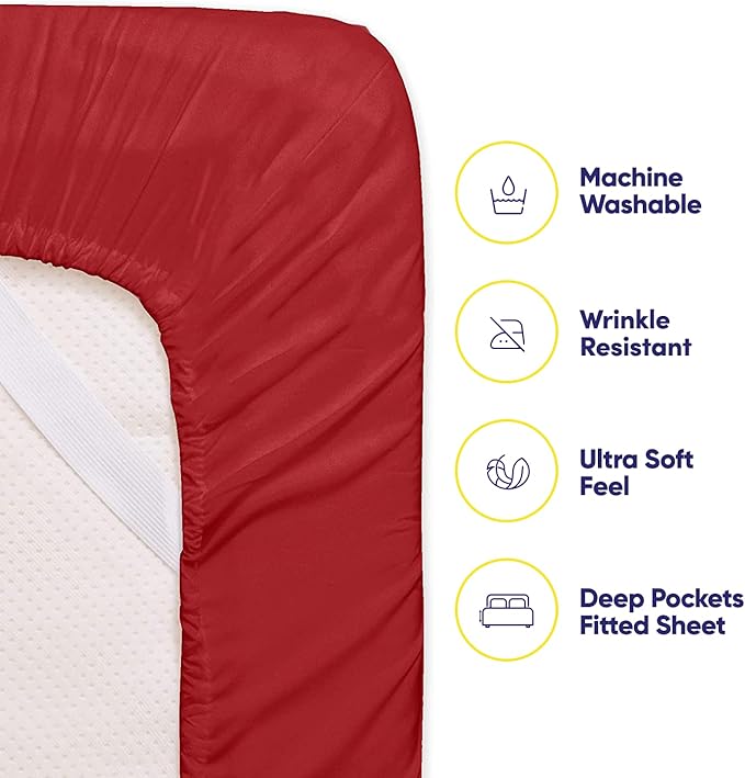 Sweet Home Collection 6 Piece 1500 Supreme Collection Brushed Microfiber Deep Pocket Sheet Set-2 Extra Pillow Cases, Great Value, Rv Short Queen, Samba Red