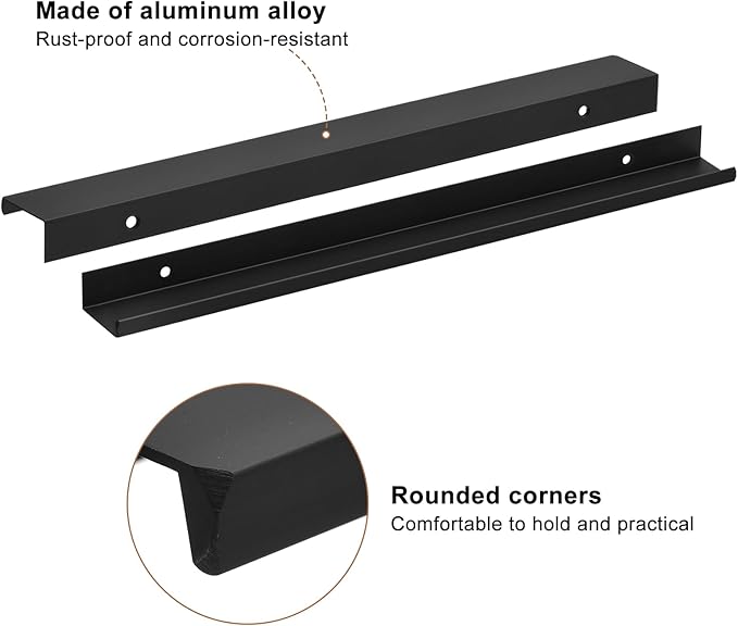 uxcell Cabinet Finger Edge Pull, 3pcs 300mm / 11.81" Aluminum Alloy Back Mount Hidden Cabinet Pulls Concealed Handle for Home Kitchen Drawer Cabinet, Black