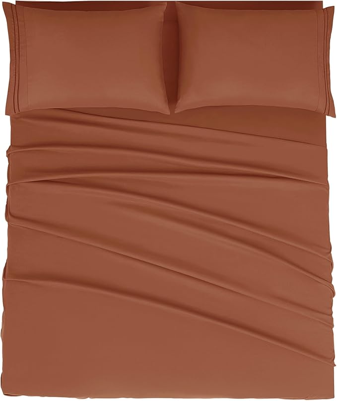 Mejoroom Queen Size Sheet Set - Hotel Luxury 1800 Bedding Sheets & Pillowcases - Deep Pocket Fitted Sheet, Soft, Breathable, Wrinkle & Fade Resistant - 4 Piece (Queen,Terracotta)