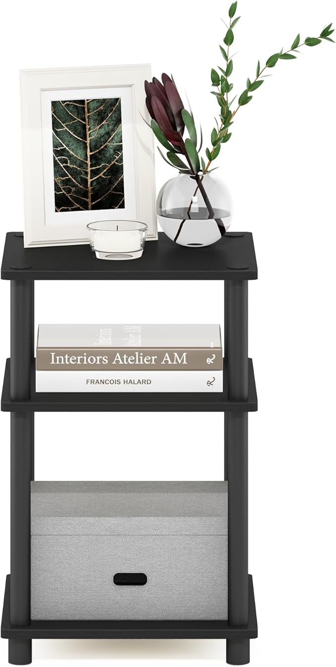 Furinno JUST Side Table, 3-Tier End Table, Open Shelves Night Stand, Bedside Table, Toolless Assembly, for Living Room, Bedroom, Bathroom, Americano