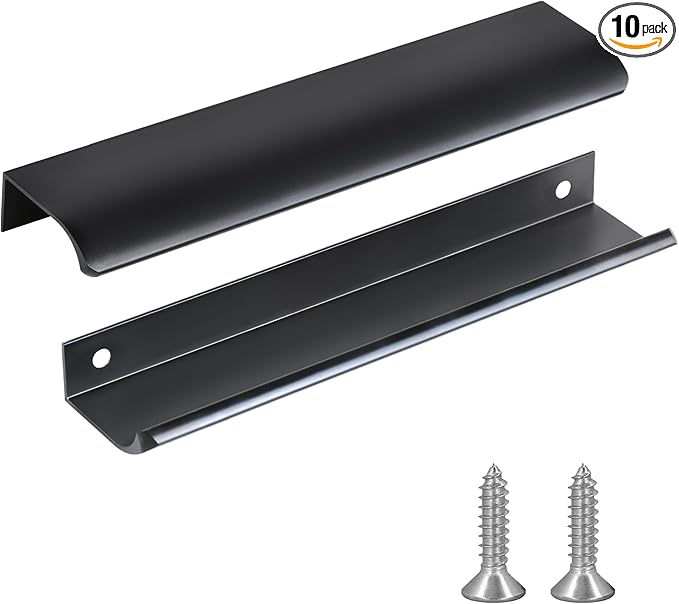 JOOJA 10 Pack Modern Style Finger Edge Pull Furniture DrawerHandles Hidden Cabinet Kitchen Drawer Handles Knobs (200mm, Black)