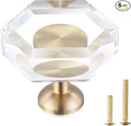 6-Pack Brass Base Crystal Drawer Knobs,Glass Crystal Gold Cabinet Knobs,1-5/16-Inch Hexagon,Kitchen Hardware Pulls, Modern Bathroom Hardware knob
