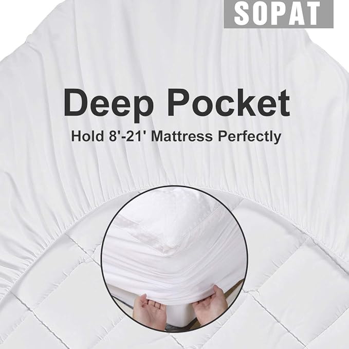 SOPAT Extra Thick Mattress Topper Twin XL 400TC Cotton Pillow Top Breathable Mattress Pad Protector with 8-22" Deep Pocket Soft Down Alternative Fill Mattress Cover (39x80 Inches, White)