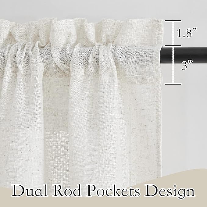 RYB HOME Linen Blend Curtains for Kitchen Bedroom, Thick Heavy Textured Breathable Light Filtering Semi Sheer Short Drapes for Small Window Sunroom, W 42 x L 45 inches, Linen, 2 Panels