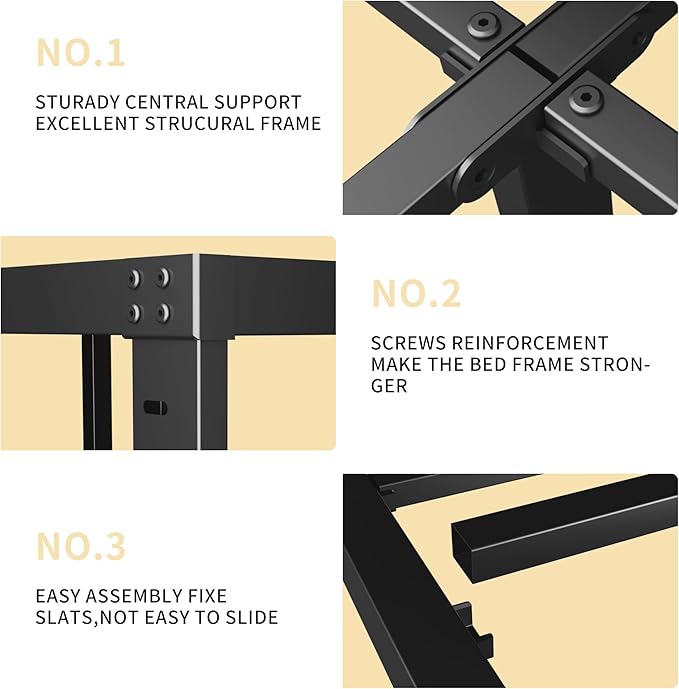 ALDRICH 14 Inch Metal Full Size Bed Frame - Double Black Basic Steel Slats Platform, Easy Assembly Heavy Duty Noise Free Bedframes, No Box Spring Needed