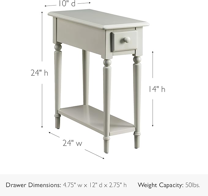 Leick Home Coastal End Table, Solid Wood, 1 Drawer, Bottom Display Shelf, Easy-Assembly, For Living Room/Bedroom, Greige, 23.5 in L x 10 in. W x 24 in H, 20017-GR