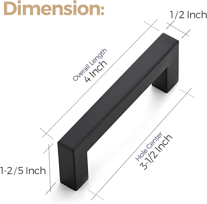 Ravinte 14 Pack 3-1/2 Inch Kitchen Square Cabinet Handles Matte Black Cabinet Pulls Black Drawer Pulls Kitchen Cabinet Hardware Kitchen Handles for Cabinets Cupboard Handles Drawer Handles