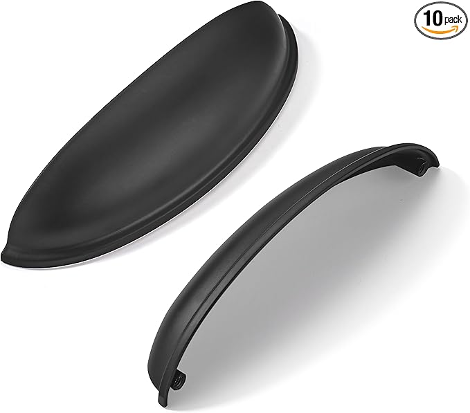 khtumeware 10 Pack 3-1/2" Drawer Pulls Matte Black Cabinet Cup Pulls Kitchen Hardware Cabinet Handles Drawer Handles Knobs 3.5 inch Hole Center