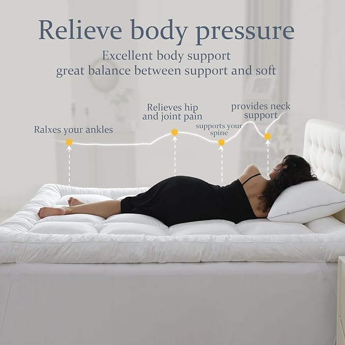 WhatsBedding 5 Inch Memory Foam Mattress Topper Queen for Pressure Relief, 100% Cotton Cover, Comfort Supportive Pillow Top Mattress Topper, 2000GSM Fluffy Shredded Memory Foam Filled