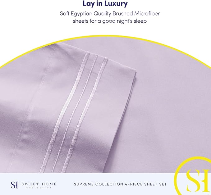 Full Size Sheet Sets - Breathable Luxury Sheets with Full Elastic & Secure Corner Straps Built In - 1800 Supreme Collection Extra Soft Deep Pocket Bedding Set, Sheet Set, Full, Lilac