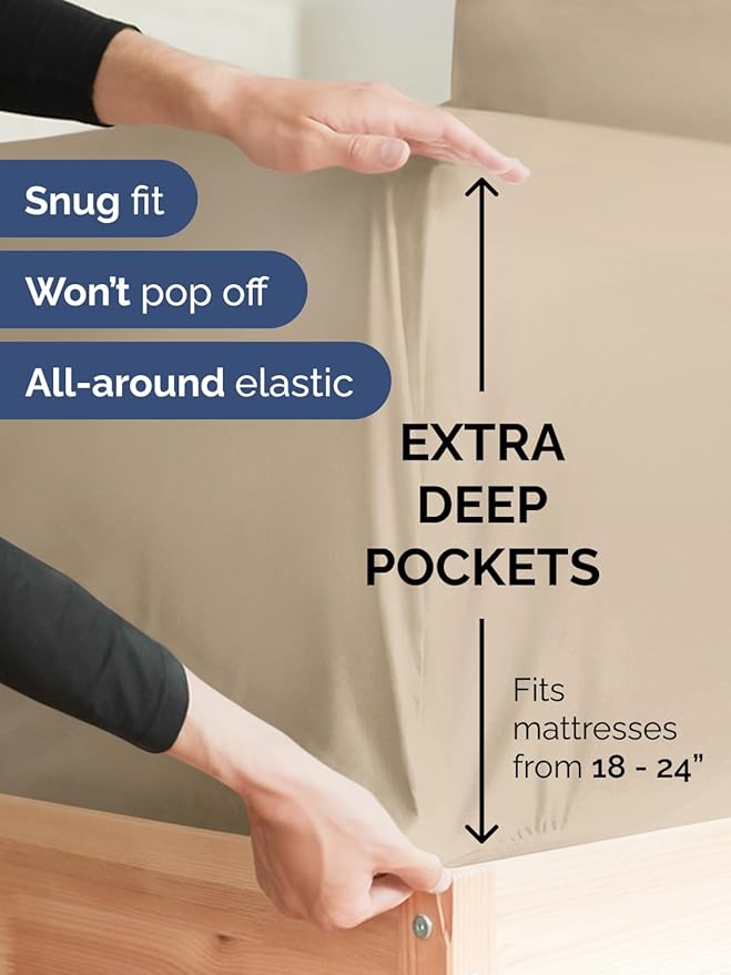 Extra Deep King Sheet Set - 6 Piece Breathable and Cooling Sheets - Hotel Luxury Bed Sheets Set - Easy & Secure Fit - Soft, Wrinkle Free and Comfy Sheets Set - Cream Sheet Set with Extra Deep Pockets