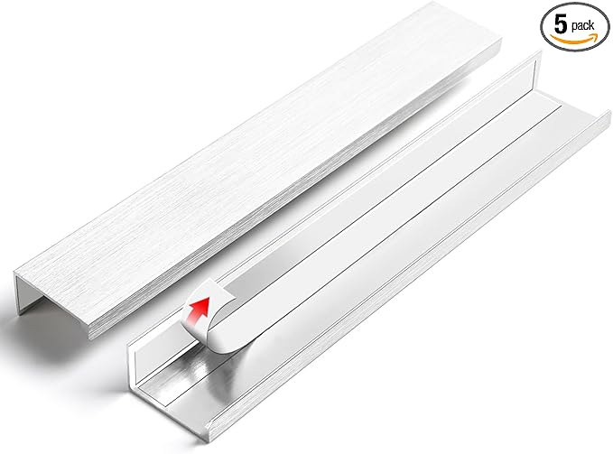 5 Pack 8 inch Self Adhesive Cabinet Pulls - Silvery Stick On Handles - Adhesive Cabinet Handles & Drawer Edge Pulls