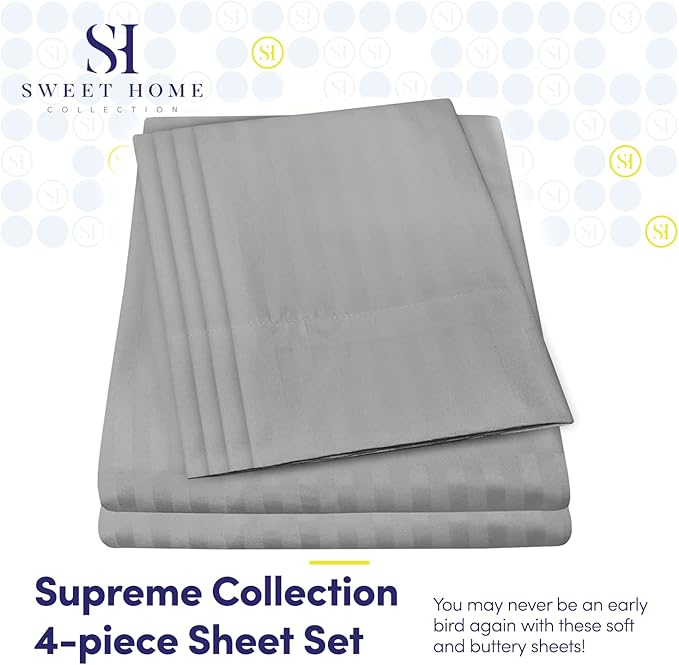 Twin Size Bed Sheets - 4 Piece 1500 Supreme Collection Fine Brushed Microfiber Deep Pocket Twin Sheet Set Bedding - 1 EXTRA PILLOW CASES, GREAT VALUE, Twin, Dobby Silver