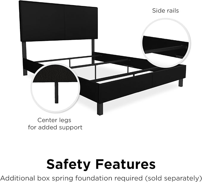 DHP Janford Upholstered Bed, Black Faux Leather, Queen