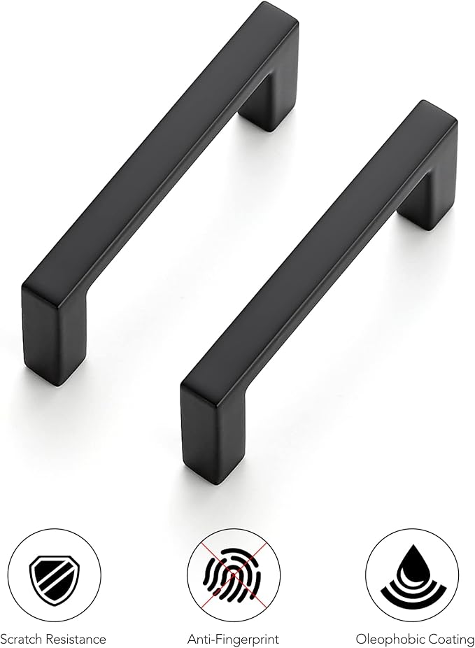 Ravinte 25 Pack Matte Black Cabinet Pulls, 2-1/2 Inch (64mm) Hole Center Slim Kitchen Handles, Square Drawer Pulls for Cabinets & Cupboards, Hardware