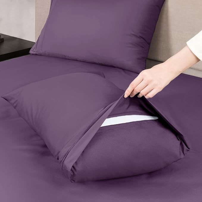 Mejoroom Queen Sheet Set - Hotel Luxury Sheets & Pillowcase Sets - Extra Soft Bed Sheets - Deep Pocket Fitted Sheet, Breathable, Wrinkle & Fade Resistant - 4 Piece (Queen, Purple)