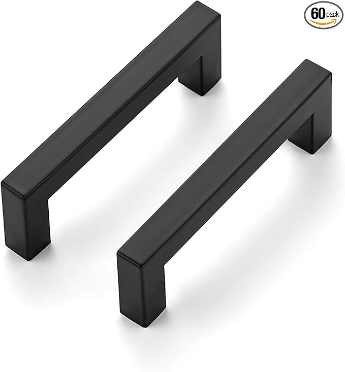 Ravinte 60 Pack 3-3/4 Inch Square Cabinet Handles Matte Black Cabinet Pulls Drawer Pulls Kitchen Hardware